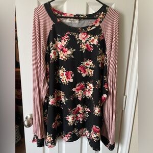 Floral Long-Sleeve balloon sleeve haptic shirt blouse 2X
